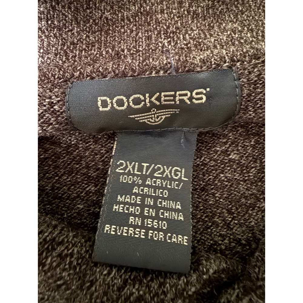 Dockers Mens Charcoal Heather Textured Knit Polo Shirt Long Sleeve 2XLT - Picture 4 of 4